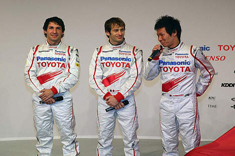 Toyotas kørere i 2008 - fra venstre Trulli, Glock og Kobayashi